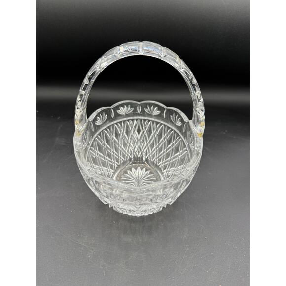 Vintage Lead Crystal Glass Basket w/ Scalloped Edge and Wide Handle-7” - Picture 2 of 9